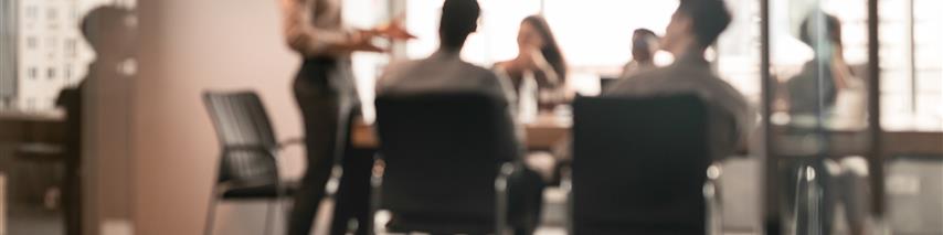 employees having a meeting in an office